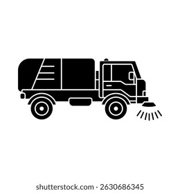 Vector illustration of a black silhouette of a street sweeper. Minimalistic look, good for interfaces, road signs, mobile apps and infographics.