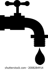 Vector illustration of the black silhouette of a tap with dripping water