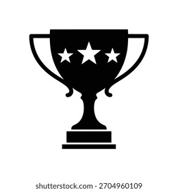 Vector illustration of a black silhouette trophy cup with three stars, symbolizing achievement, success, reward, and victory in competitions.