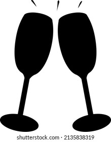 Ilustración vectorial de la silueta negra de dos vasos de tostado de champán