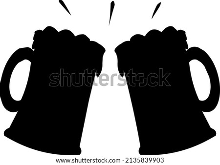 Vector illustration of black silhouette of two glasses of beer toasting