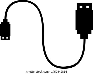 Vector illustration of black silhouette of a usb cable