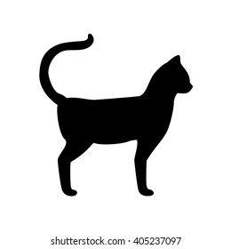 Vector illustration black silhouette of walking cat isolated on white background. Cat icon
