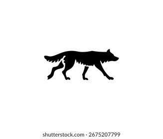 Vector illustration of black silhouette of wolf in profile	