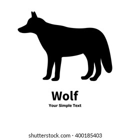 Vector illustration of black silhouette of a wolf. Drawing isolated on white background. Wolf logo icon. Profile, side view.