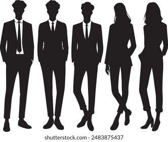 Vector Illustration Black Silhouettes of Corporate business Individuals