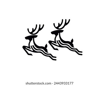 Vector illustration of black silhouettes of deer on a white background