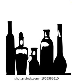 
Ilustración vectorial, siluetas negras de diferentes botellas y tarros sobre fondo blanco