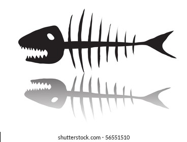 Vector illustration of black skeleton of fish