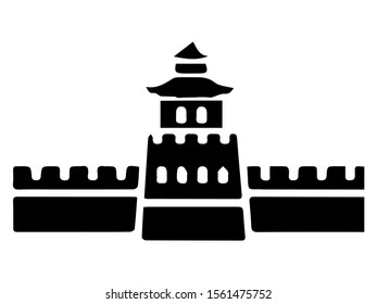vector illustration of Black sketch of Chinese wall on white background  