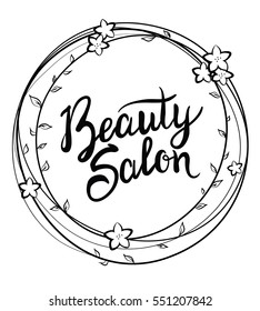 Vector illustration of a black sketch circle for a beauty salon