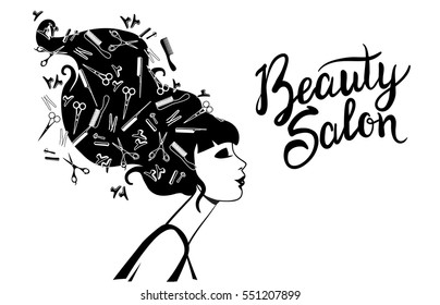 Vector illustration of a black sketch face silhouette for a beauty salon