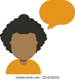 Ilustración vectorial de una persona de piel negra con pelo afro que tiene una conversación. Persona hablando y discutiendo. Resolución de problemas y discursos.
