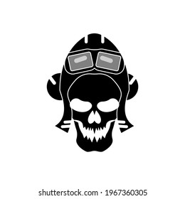 Vector illustration of black skull head wearing head protection, great for self-care logos and icons