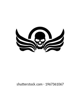Vector illustration of black skull head with wings, great for hard logos and icons