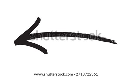 A vector illustration of a black, slightly upward-curving arrow pointing left. Features a smooth head and a textured, dry brush tail.
