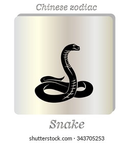 Vector illustration. Black snake on pearl background.