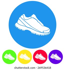 Vector illustration of black sneaker icon on white background. Circle.