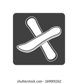 Vector illustration of black snowboard icon on white background. Button