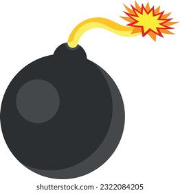 Ilustración vectorial de una bomba esférica negra. Bomba y fusible. Explosión y detonador.
