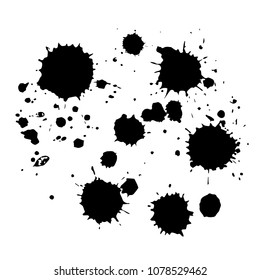 Vector illustration of black splash isolated on white background. Vector set of ink splashes, blots. Abstract elements for design in grunge style. Modern graphic design. 