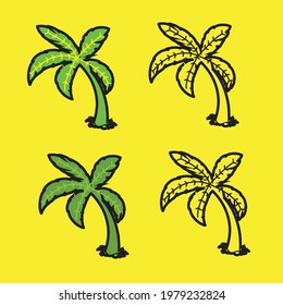  Vector illustration in black Spruce conifers geometric different trees