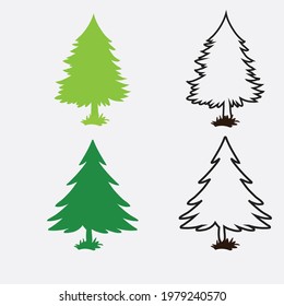  Vector illustration in black Spruce, conifers geometric different trees