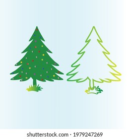  Vector illustration in black. Spruce, conifers, geometric, different trees.