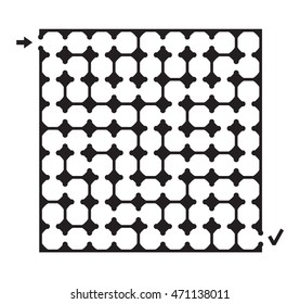 Vector illustration of black square maze with arrow and check mark