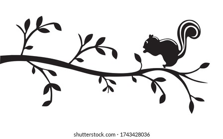 Vector illustration of black squirrel on a tree branch