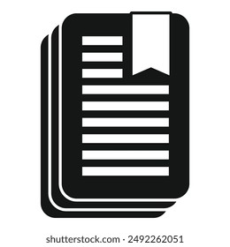 Vector illustration of black stacked document icons with a bookmark on white background
