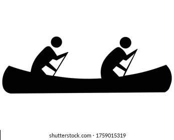 ilustración vectorial del icono del dúo de negro kayak sobre fondo blanco