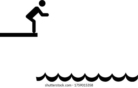 Vektorgrafik von Black Stick man Diving Symbol auf weißem Hintergrund