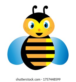 
Vector illustration of a black striped yellow bee. Merry, happy bee. insect bee.