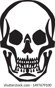 vector illustration of black stylized human skull on transparent background. For Helloween celebratoin, tattoo design and logo.