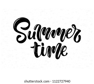 Vector illustration of black summer time text for greeting card/print on t-shirt/invitation/poster/store/gift/banner template. Summer time lettering on white background with texture.