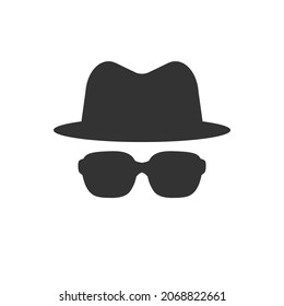 Vector illustration of black sun glasses and spy hat. Stock vector illustration isolated