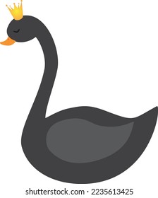 Vector illustration of black swan character in crown in cartoon style	