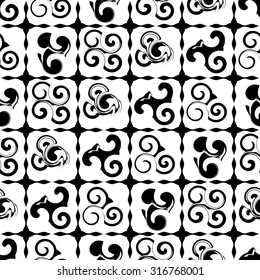 Vector illustration of black swirl seamless pattern background.