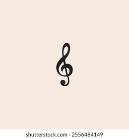 Vector illustration black treble clef isolated on white background. Music key. Musical symbol flat vector design.