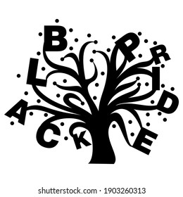 Ilustración vectorial de un árbol negro con las letras Orgullo Negro sobre un fondo blanco aislado