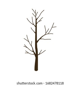 Vector illustration of a black tree naked silhouette on a white background.