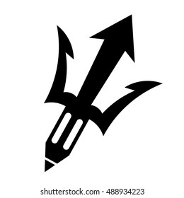 Vector illustration of a black trident symbol writer with a pencil logo design element