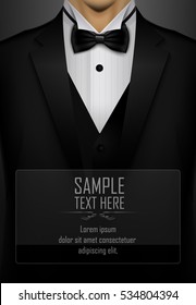 Vector illustration of Black tuxedo with black bow tie