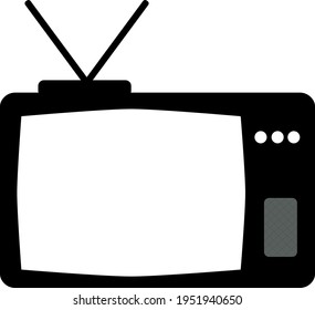 Ilustración vectorial logotipo de TV negro con antena aislada en fondo blanco 