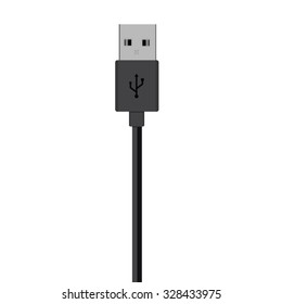 Vector illustration black usb cord, cable, connector symbol