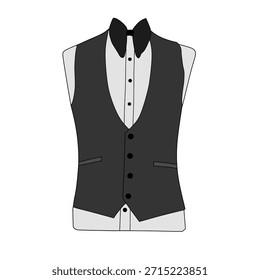 Ilustración vectorial de ropa de chaleco negro sobre fondo blanco. Vector ilustración de arte digital de tema de ropa formal para hombres.