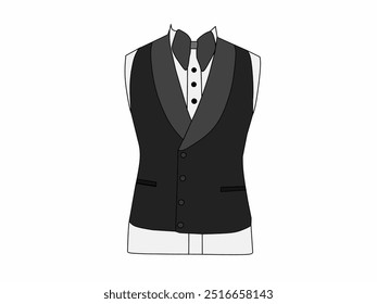 Ilustração vetorial de casaco preto e camiseta branca. Desgaste formal tema de ilustração vetor de fundo da moda.