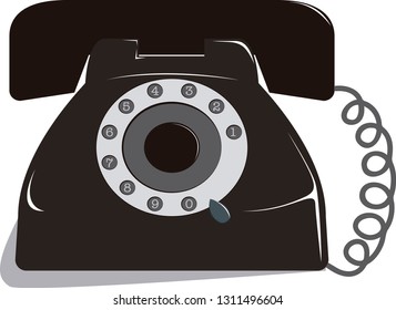 Vector illustration of a black vintage dial phone