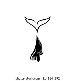 Vector illustration of black whale with big tail logotype. Whale logo